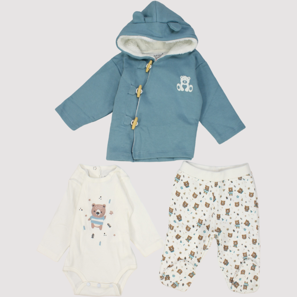 Baby Bears 3-Piece Long-Sleeved Fleeced Pajama - Ourkids - Junior