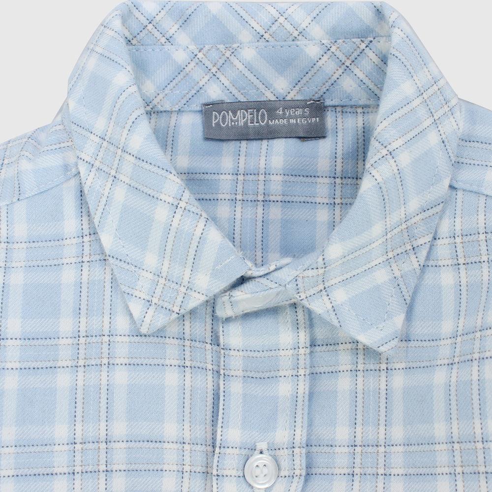 Baby Blue Checkered Long-Sleeved Shirt - Ourkids - Pompelo