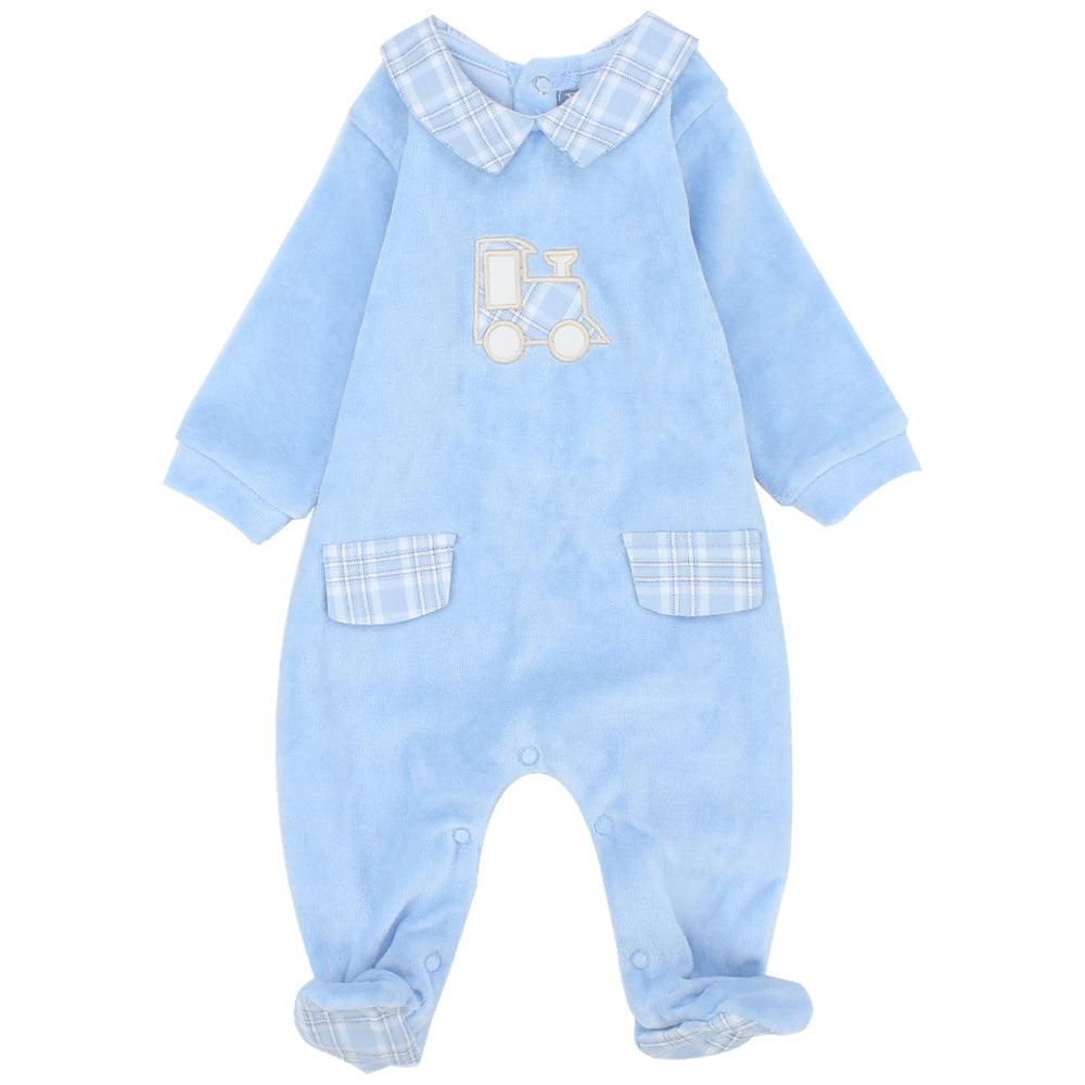 Baby Blue Choo-Choo Train Baby Footie - Ourkids - Pompelo
