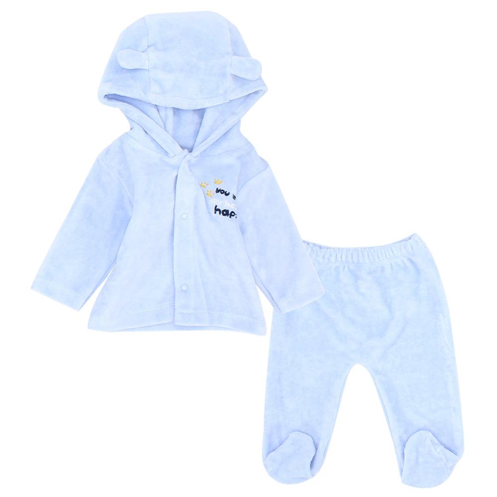 Baby Blue Long-Sleeved Velvet Hooded Pajama - Ourkids - Ourkids