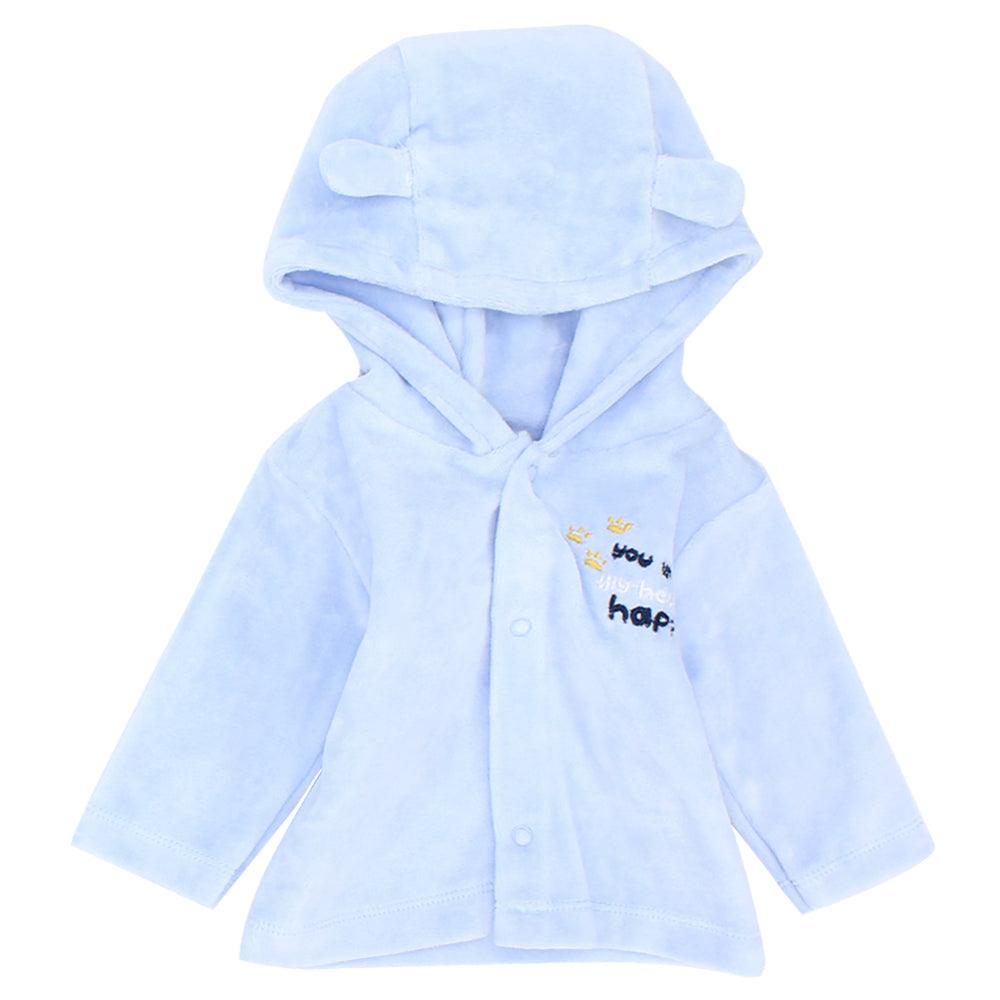 Baby Blue Long-Sleeved Velvet Hooded Pajama - Ourkids - Ourkids