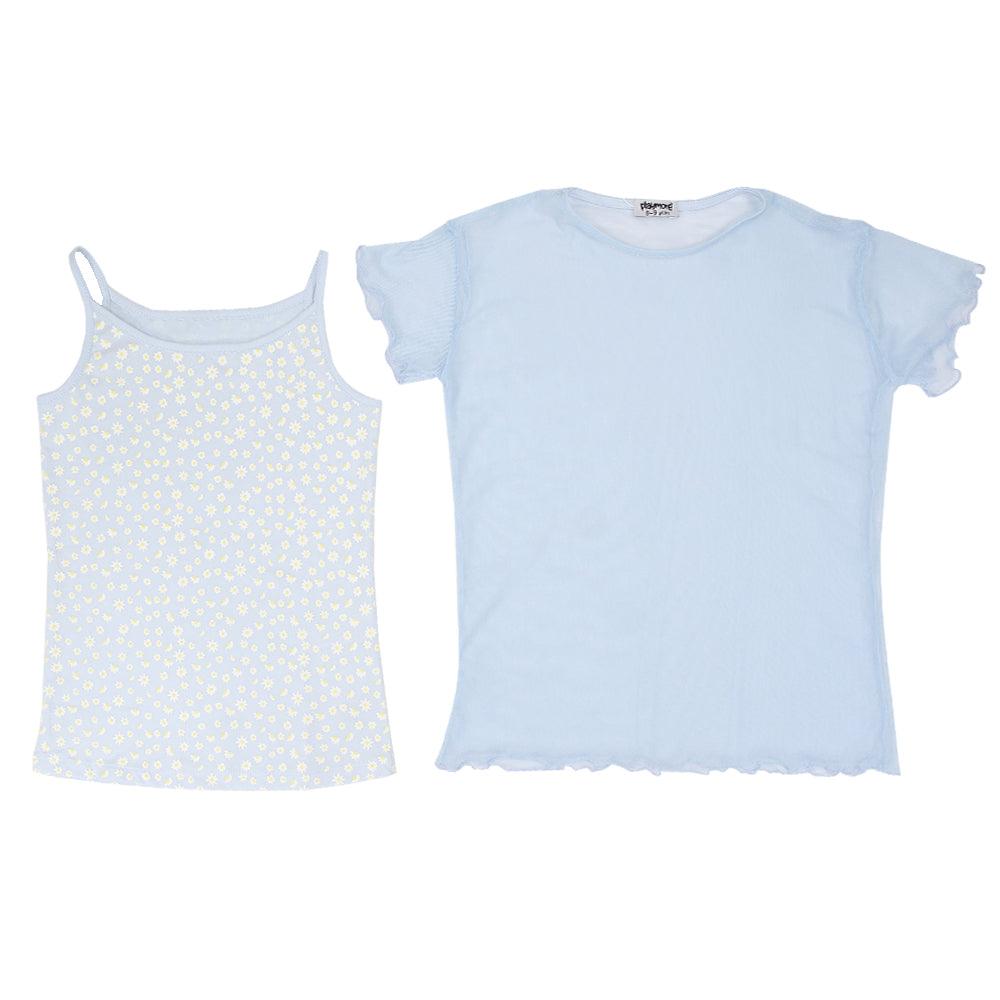 Baby Blue Mesh Top & Sleeveless Blouse - Ourkids - Playmore