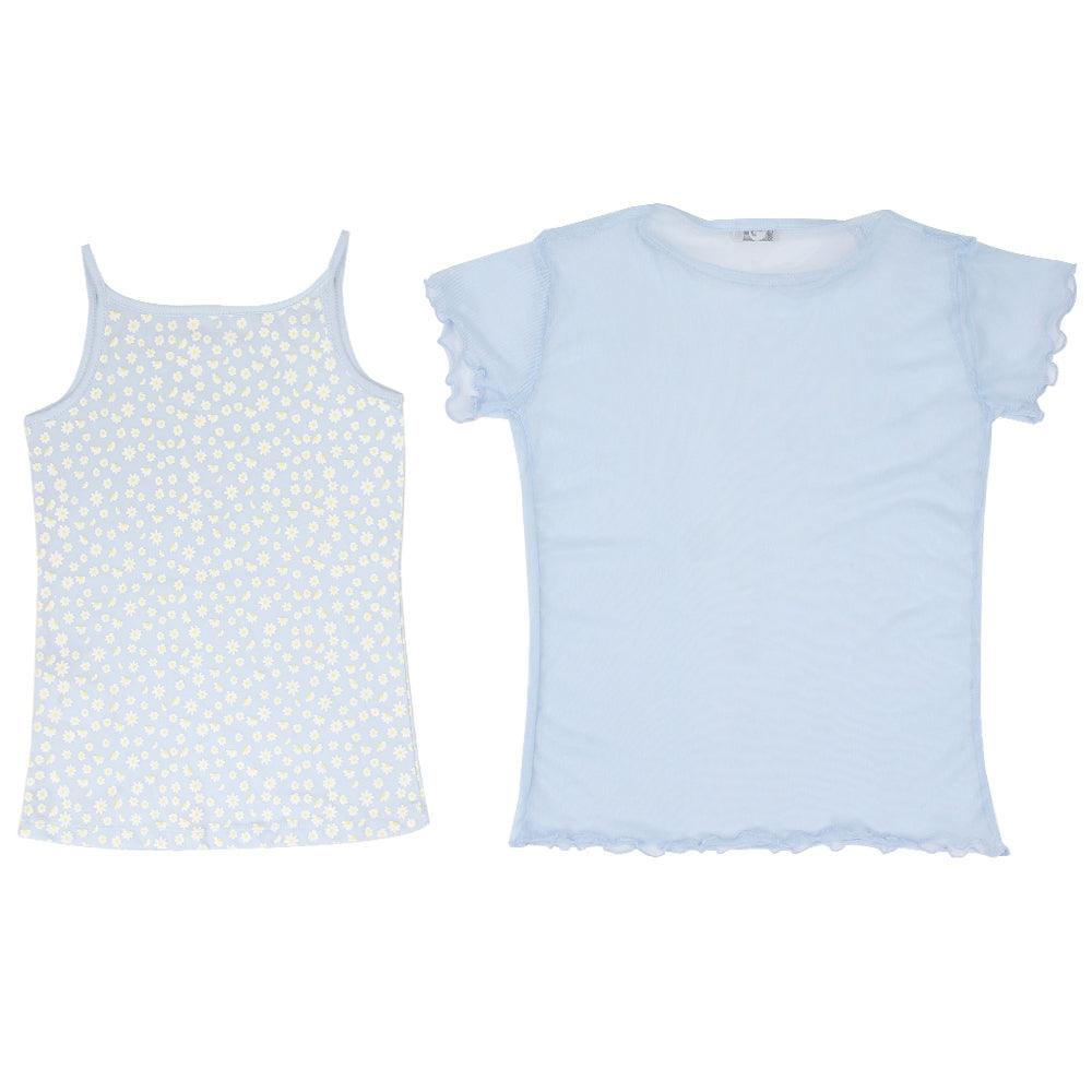 Baby Blue Mesh Top & Sleeveless Blouse - Ourkids - Playmore