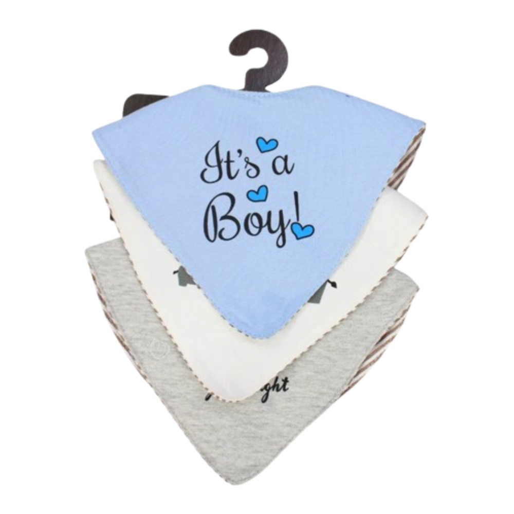 Bibs Baby Boys Cotton Bib Set – "Oh Baby, It’s a Boy" (Pack of 3, Scarf Style)