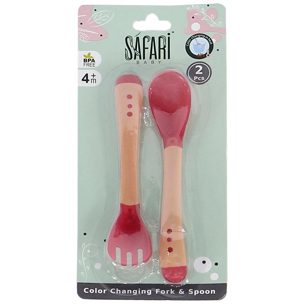 Baby Color Changing Feeding Spoon & Fork | 2 Pcs | - Ourkids - Safari Baby