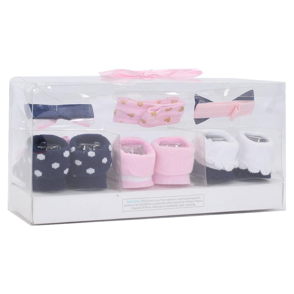 Baby Girl's Headband and Socks Giftset 0-9 M (Pack Of 6) - Ourkids - Bubble Boom