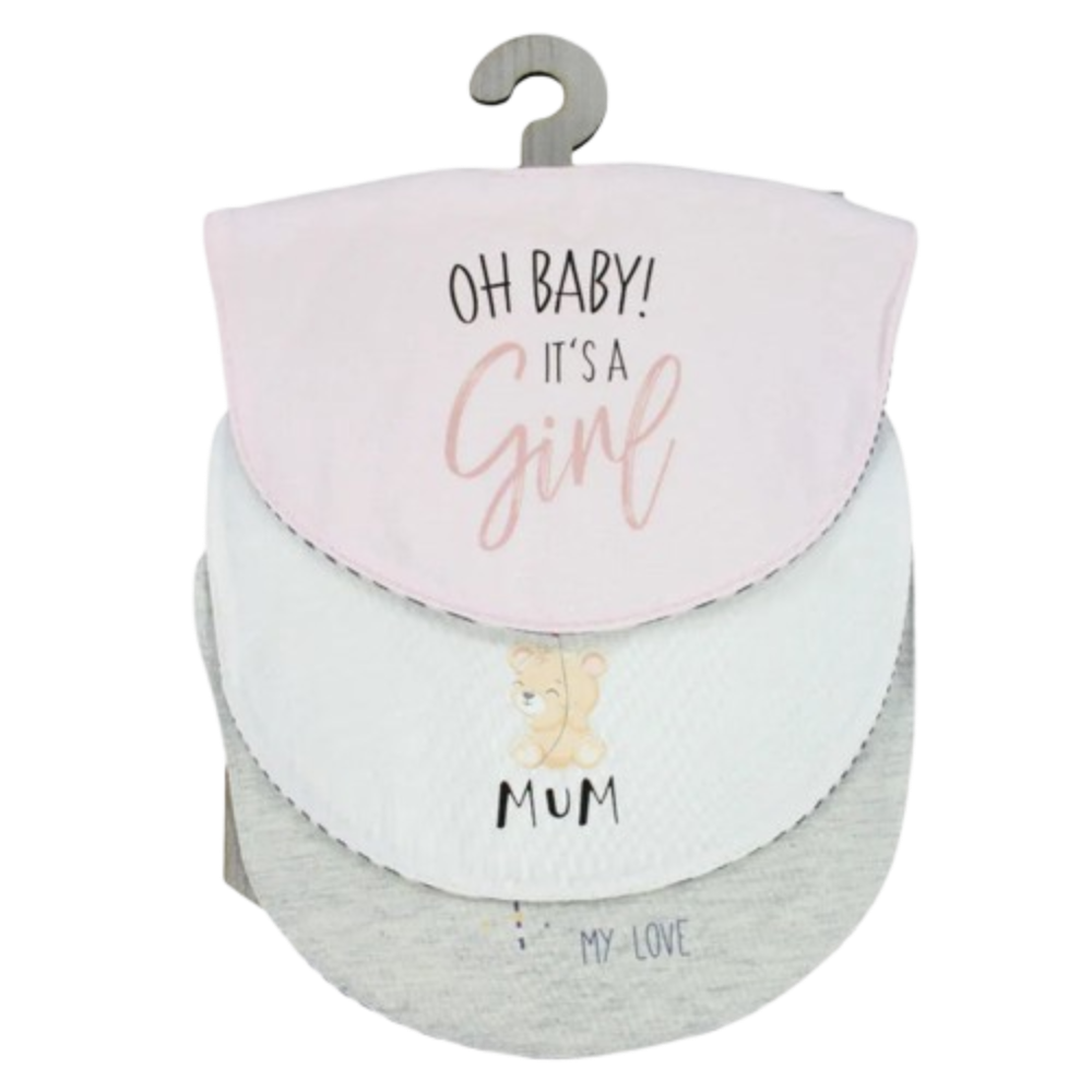Baby Girls Cotton Bibs – Pack of 3 – "Oh Baby, It’s a Girl
