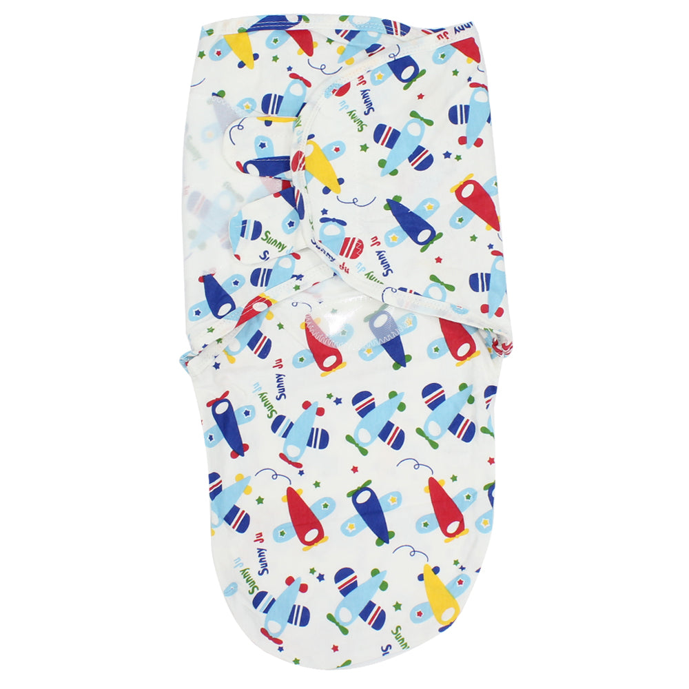 Baby Swaddle (White With Airplanes) - Ourkids - Bella Bambino