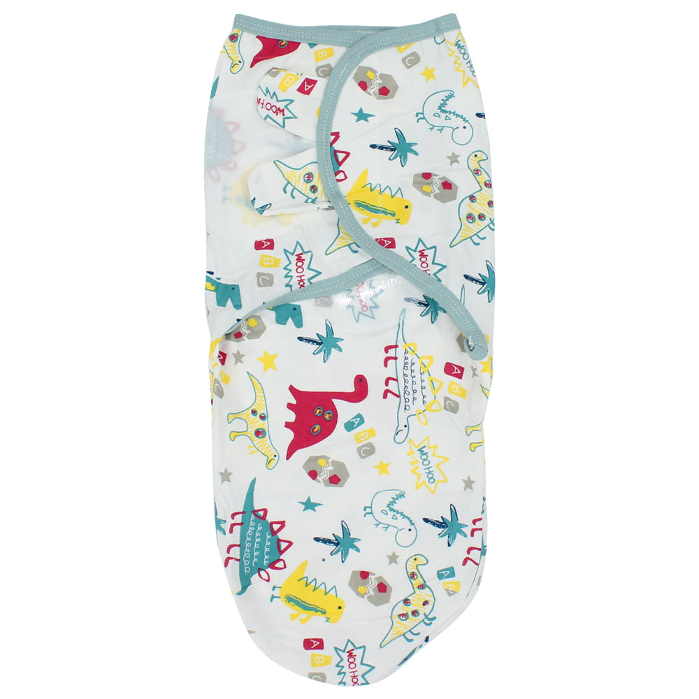 Baby Swaddle (White With Dinosaurs) - Ourkids - Bella Bambino