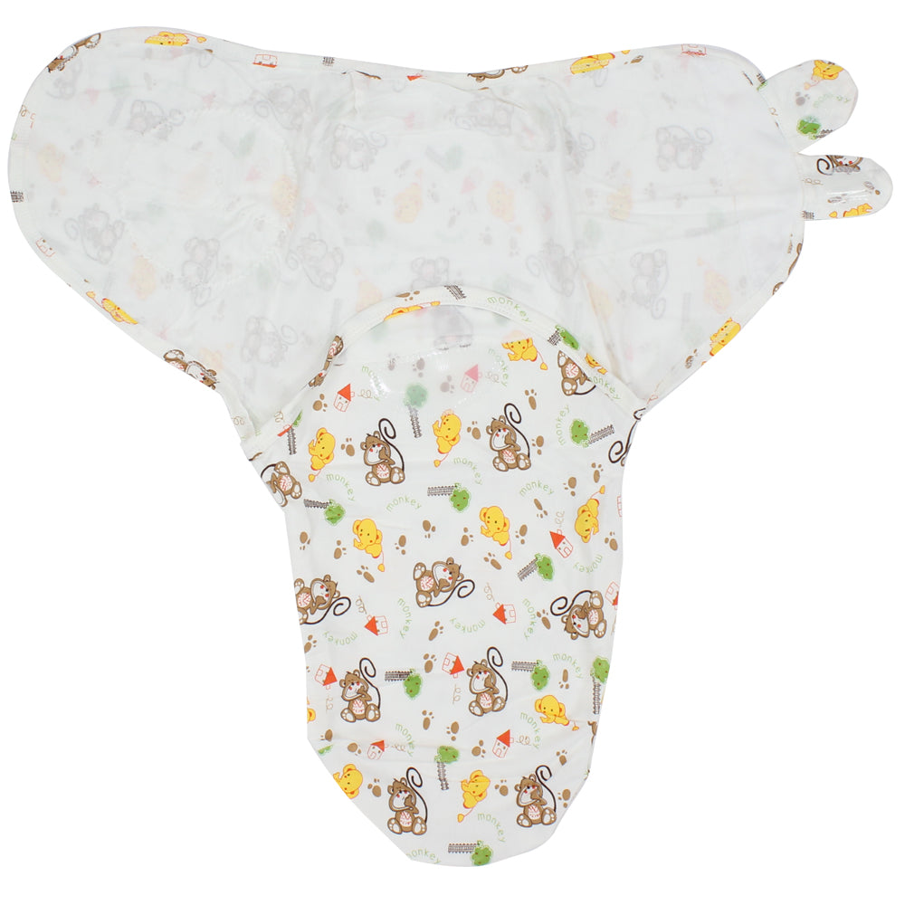 Baby Swaddle (White With Monkeys & Elephants) - Ourkids - Bella Bambino