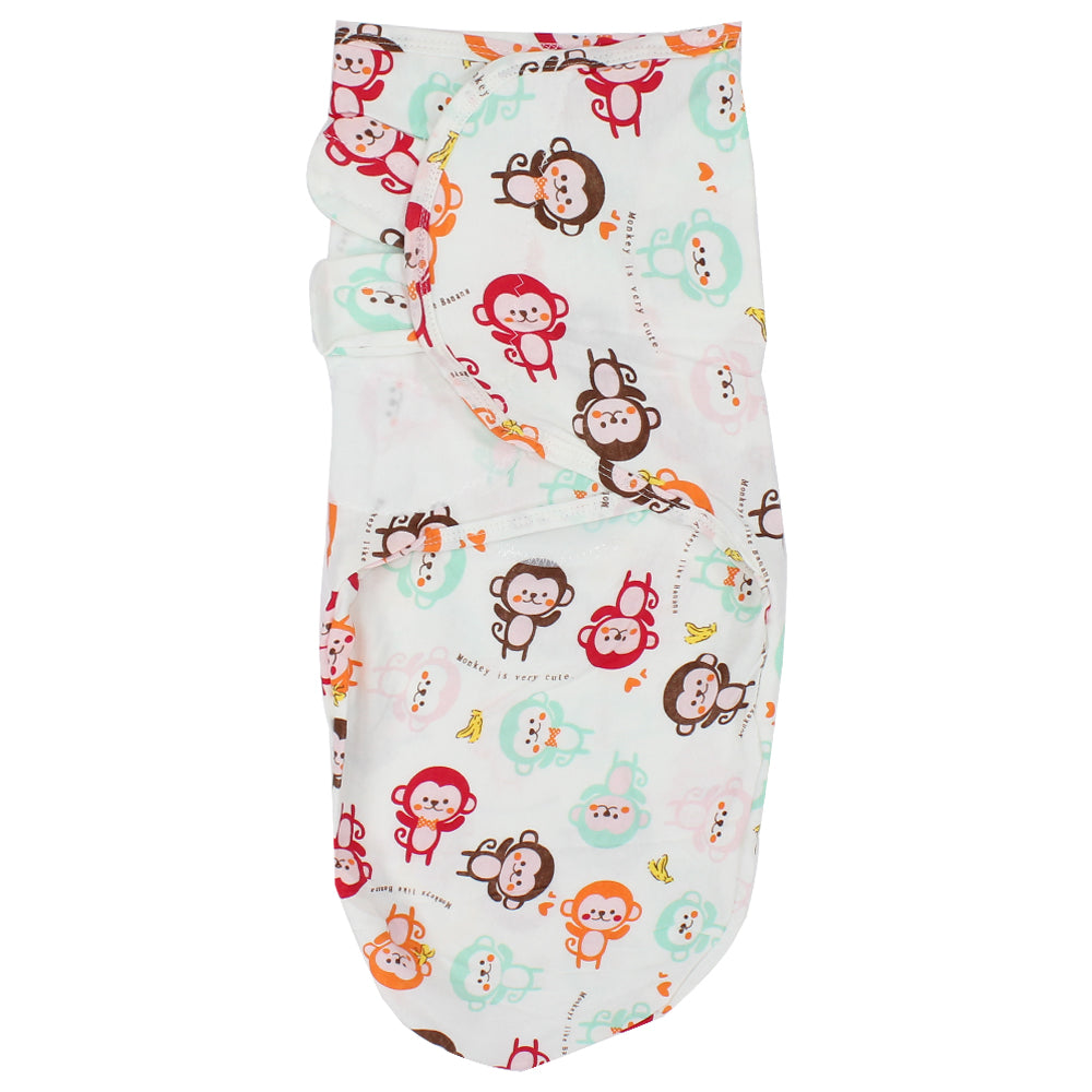 Baby Swaddle (White With Monkeys) - Ourkids - Bella Bambino