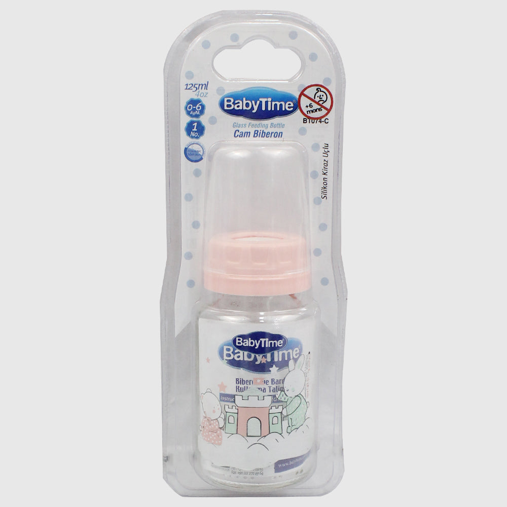 Baby Time Glass Feeding Bottle 250ml – Pink