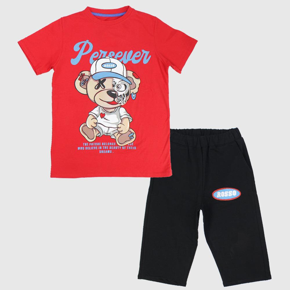 Baseball Bear Short-Sleeved Pajama - Ourkids - Rosso