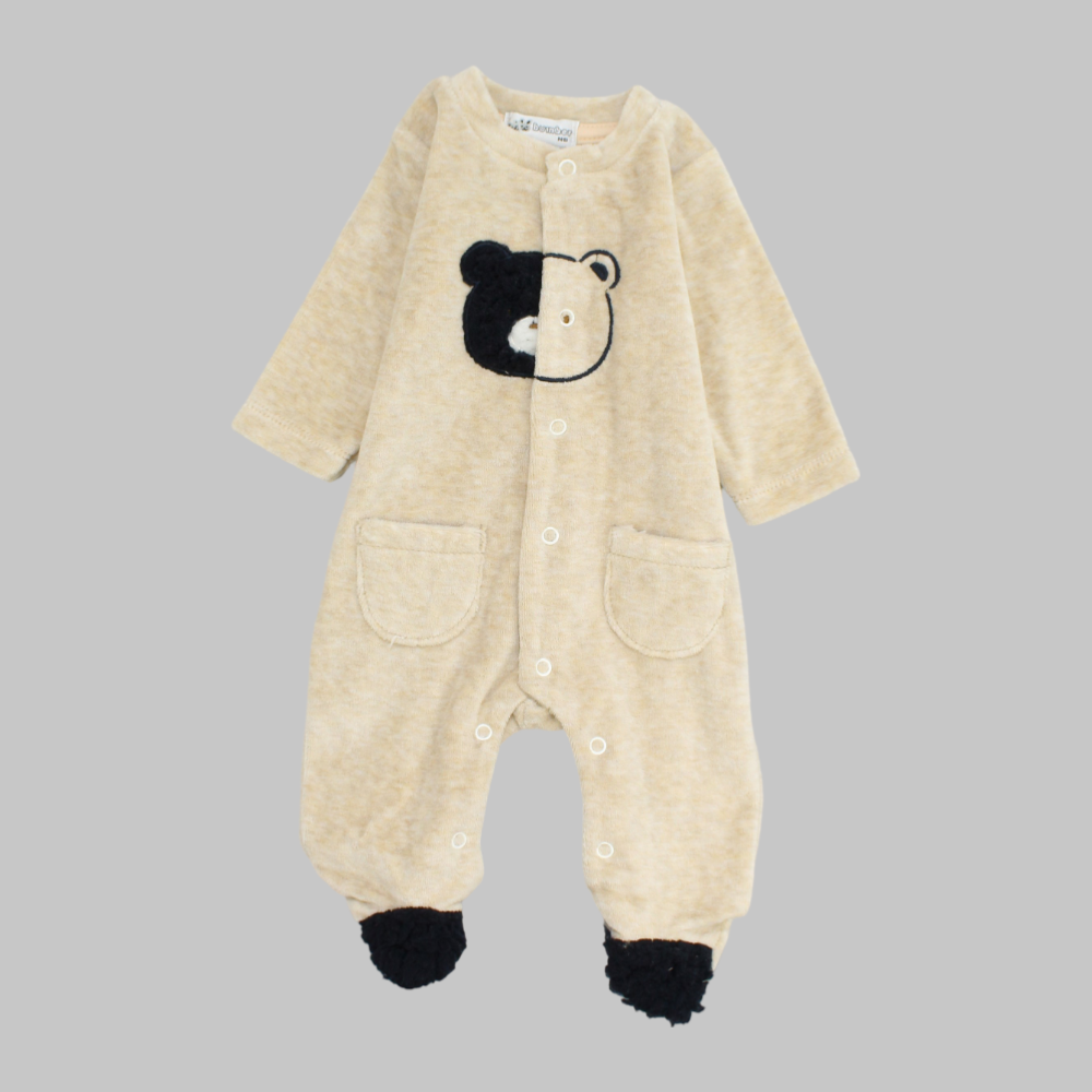 Bear Head Long-Sleeved Fleeced Baby Footie - Ourkids - Bumber