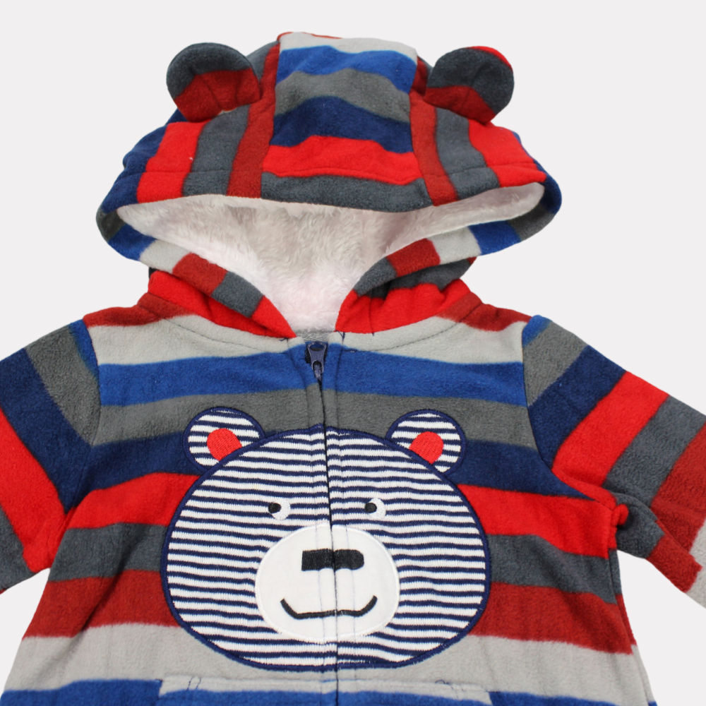 Bear Head Striped Long-Sleeved Hooded Footless Onesie - Ourkids - Carter's