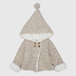 Beige Long-Sleeved Hooded Knit Jacket - Ourkids - Playmore