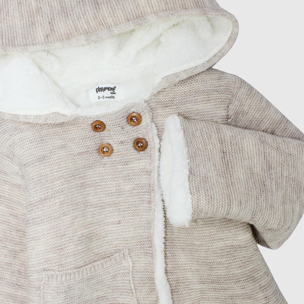 Beige Long-Sleeved Hooded Knit Jacket - Ourkids - Playmore