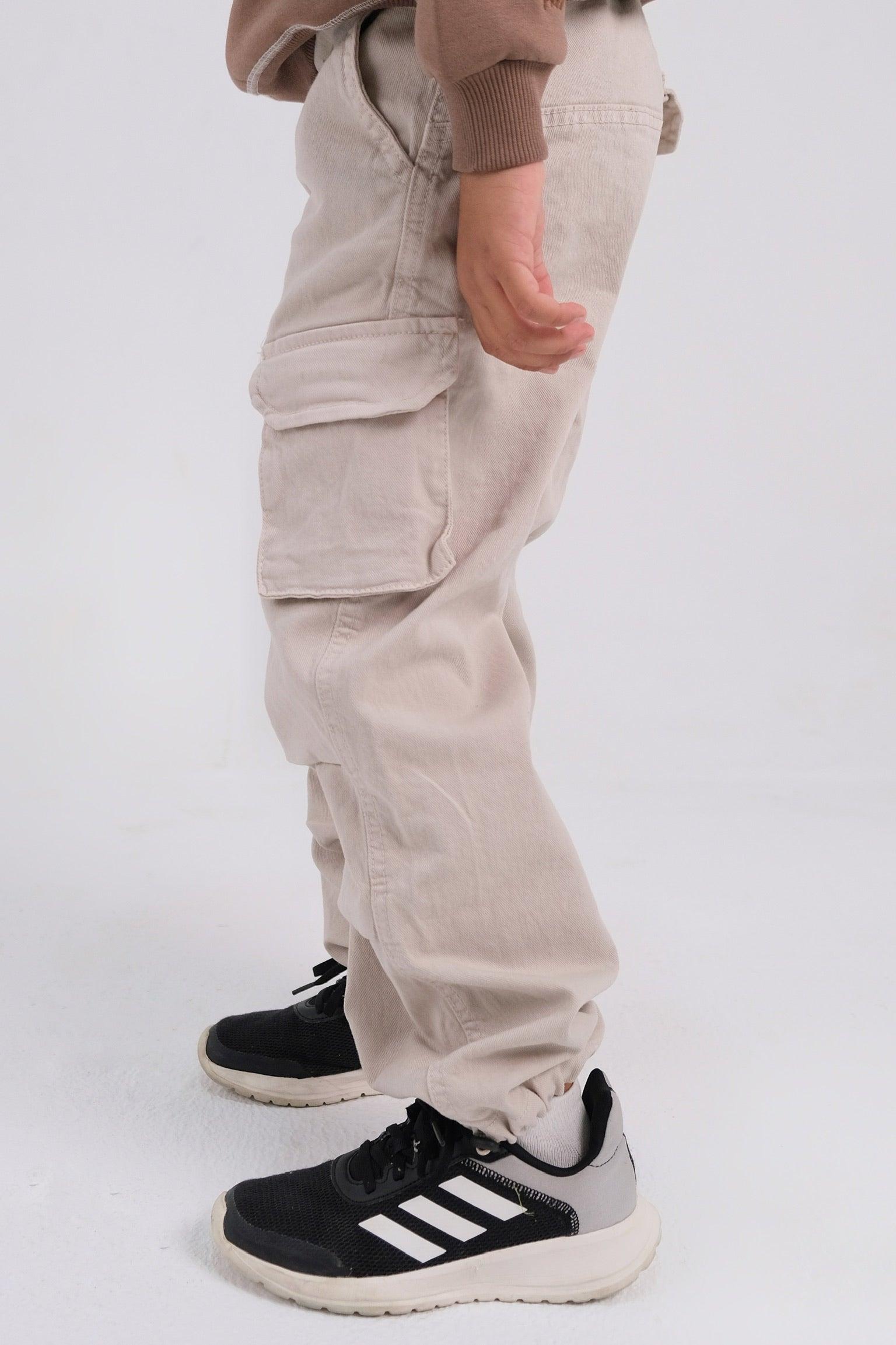 Beige Parachute Cargo Pants - Ourkids - Playmore