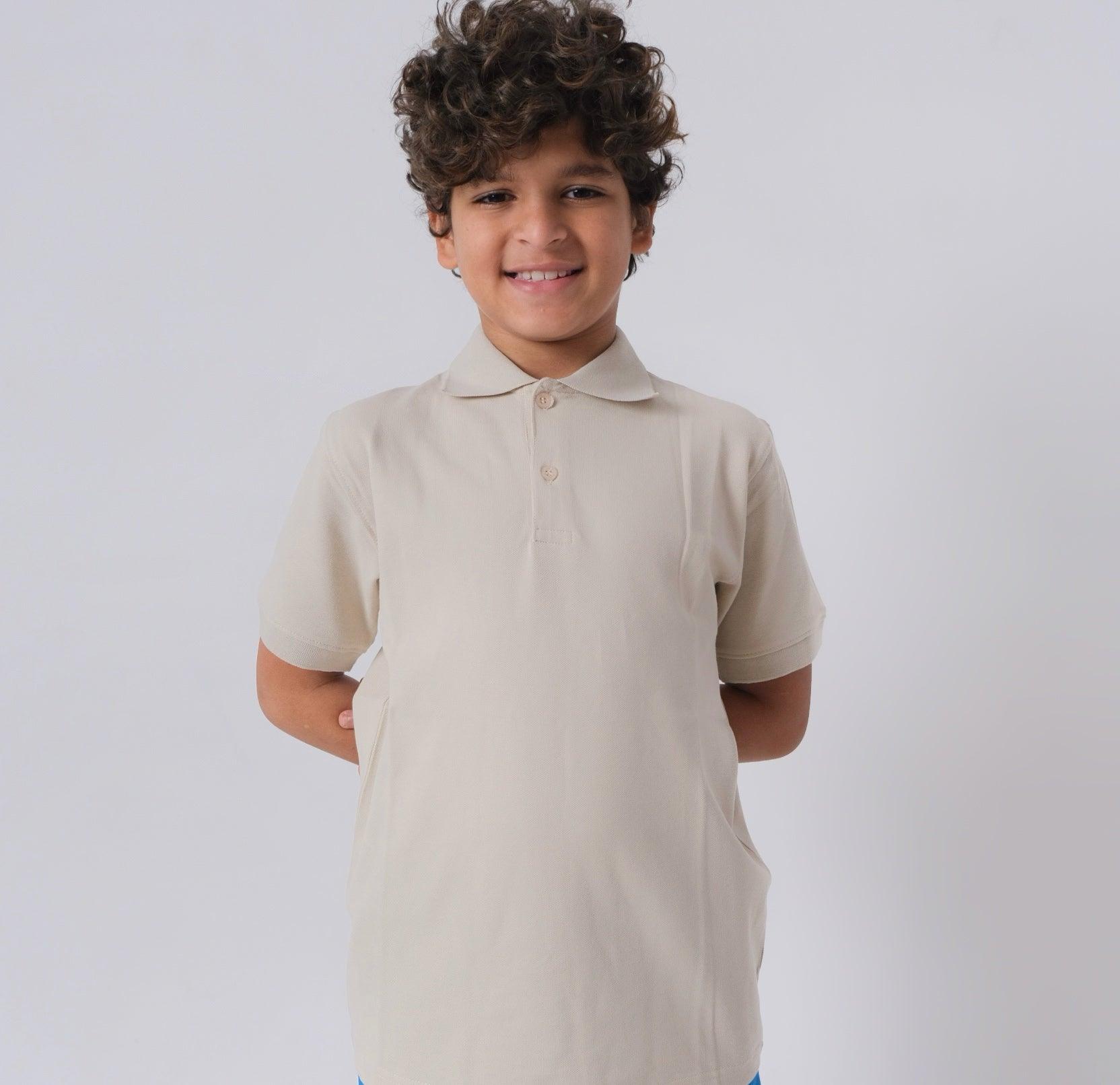 Beige Short-Sleeved Polo Shirt - Ourkids - Ourkids