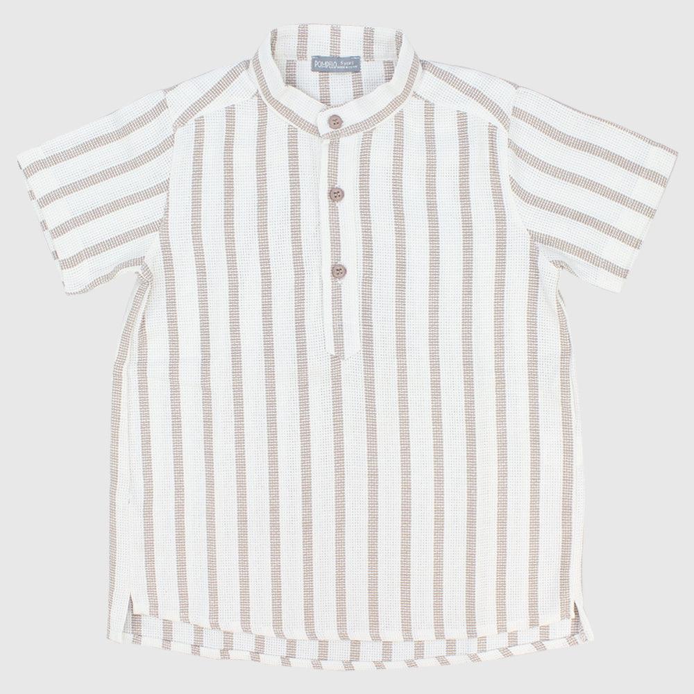 Beige Striped Short-Sleeved Shirt - Ourkids - Pompelo