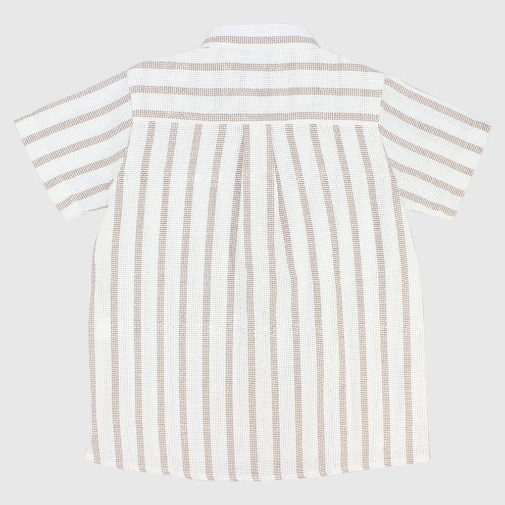 Beige Striped Short-Sleeved Shirt - Ourkids - Pompelo