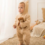 Beige Teddy Fleeced Hooded Onesie - Ourkids - Ourkids