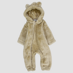 Beige Teddy Fleeced Hooded Onesie - Ourkids - Ourkids