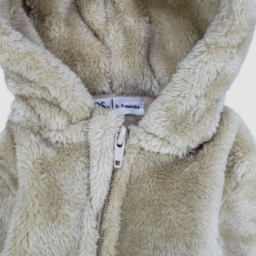 Beige Teddy Fleeced Hooded Onesie - Ourkids - Ourkids