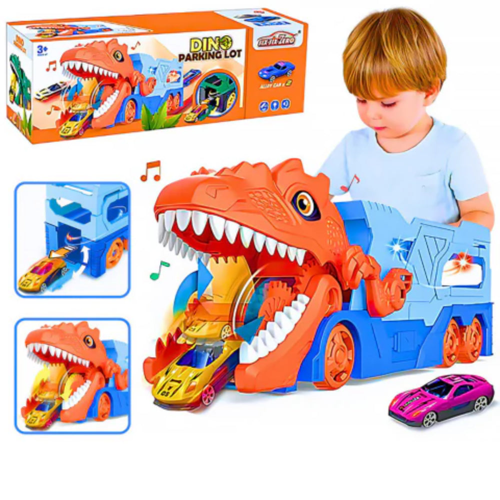 Dino Parking Lot Dinosaur Car Carrier Transporter Truck Playset