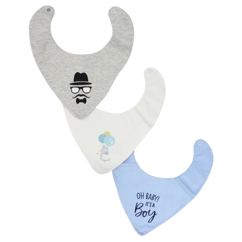 Cotton Bib Set – "Man's Face" (Pack of 3, Scarf Style)