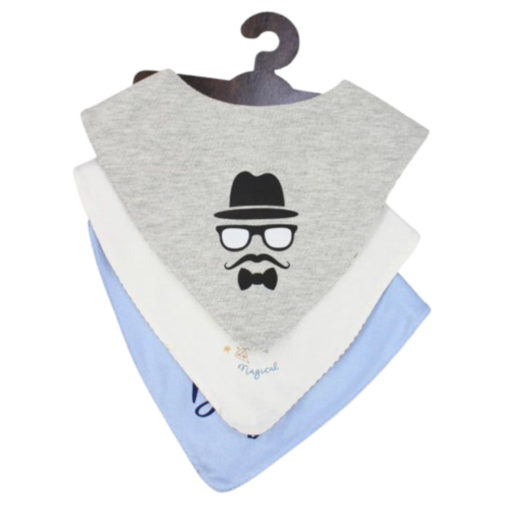 Cotton Bib Set – "Man's Face" (Pack of 3, Scarf Style)