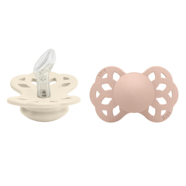 Bibs â€“ Silicone Pacifiers Infinity Anatomical 0m+ Ivory/ Blush 2pcs - Ourkids - BIBS