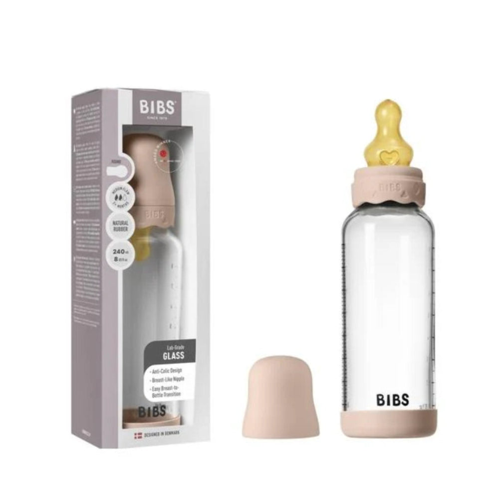 BIBS Glass Baby Bottle Round Latex - 1 pack 240 ml Medium Flow Blush