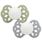 BIBS Glow in the Dark Infinity Pacifier Pack of 2 – Anatomical Silicone Size 1 Sage Glow/Cloud Glow