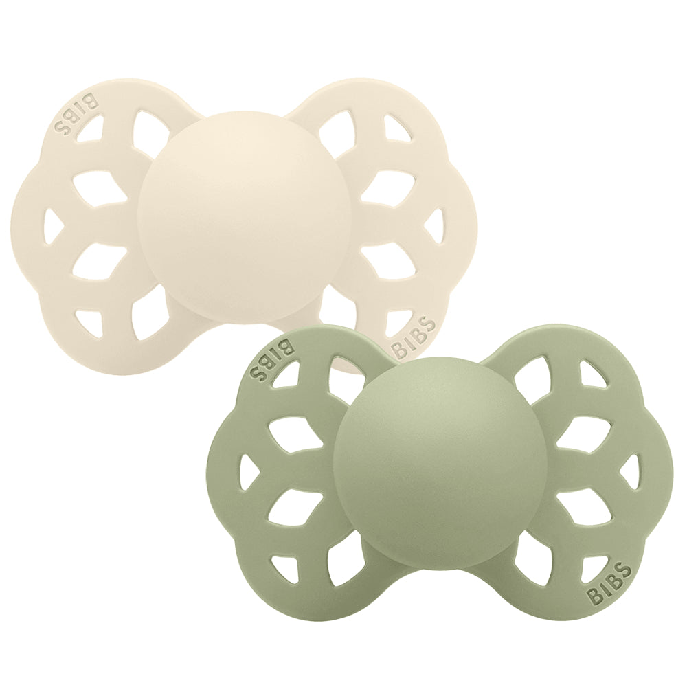 BIBS Infinity Pacifier Pack of 2 – Anatomical Silicone Size 2 Ivory/Sage