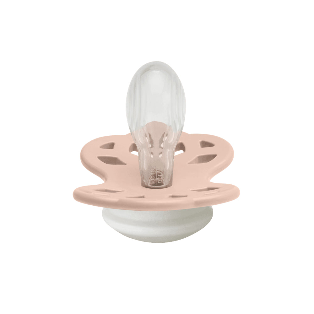 BIBS Glow in the Dark Infinity Pacifier Pack of 2 – Anatomical Silicone Size 1 Vanilla Glow/Blush Glow