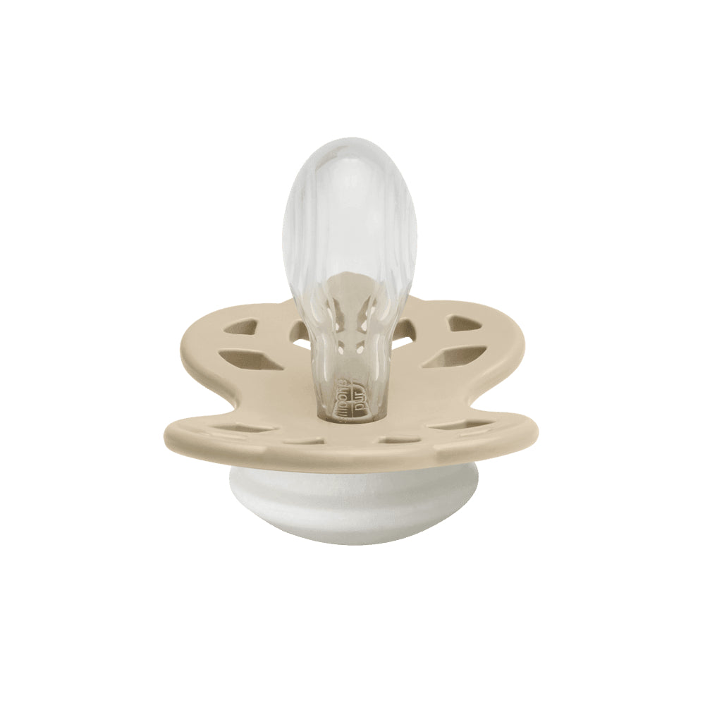 BIBS Glow in the Dark Infinity Pacifier Pack of 2 – Anatomical Silicone Size 1 Vanilla Glow/Blush Glow