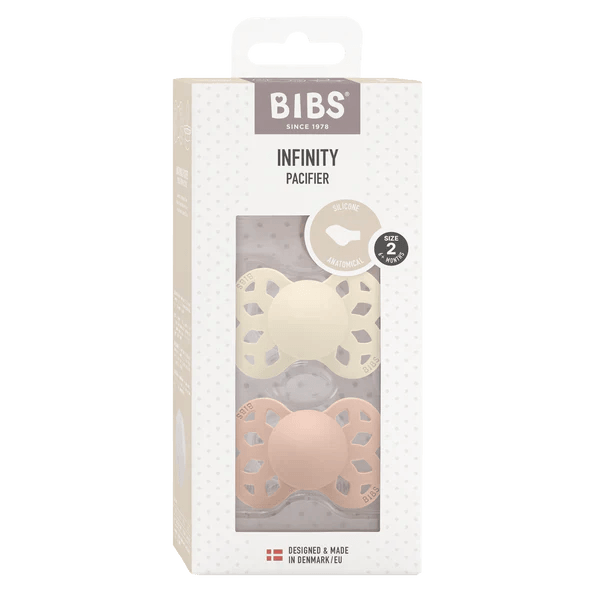 BIBS Infinity Pacifier Anatomical Teat 6-18 months Ivory & Blush Pack of 2 - Ourkids - BIBS