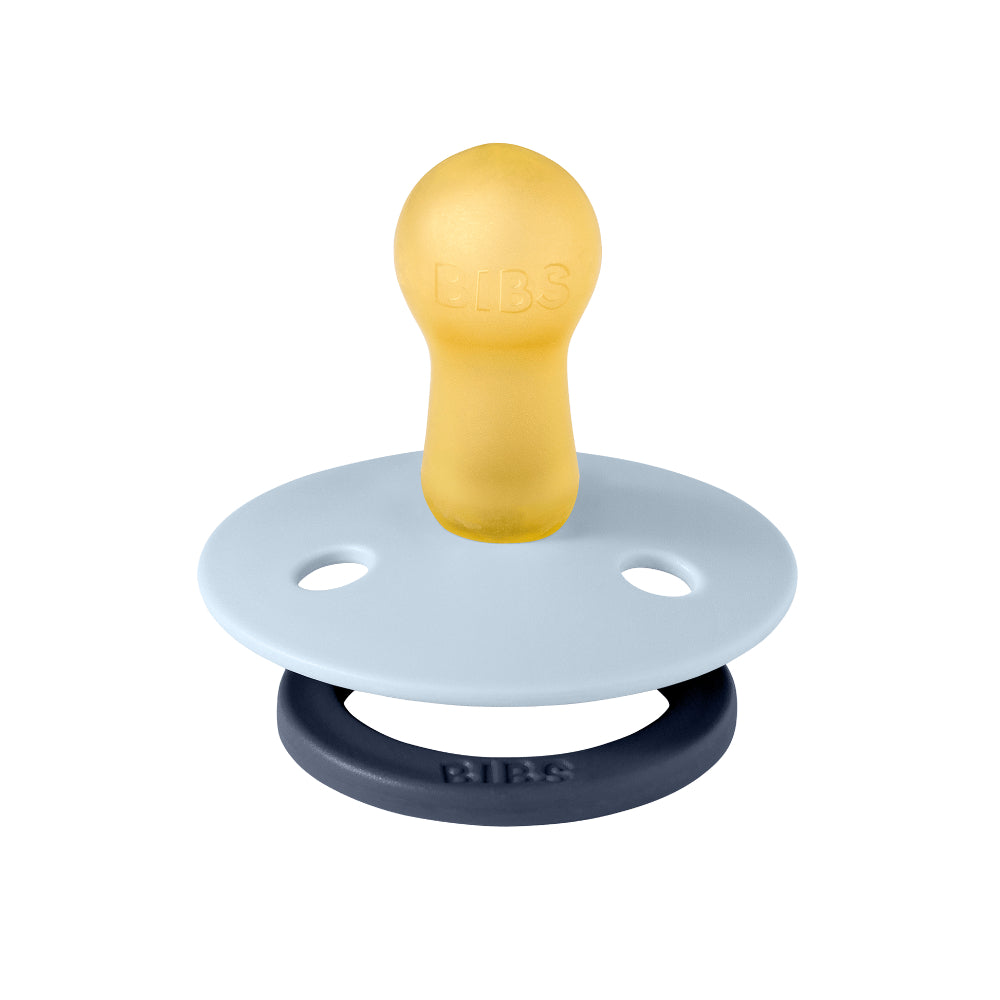 BIBS Colour Natural Rubber Pacifier Pack of 2 – Fusion Latex Size 1 Baby Blue/Petrol Mix