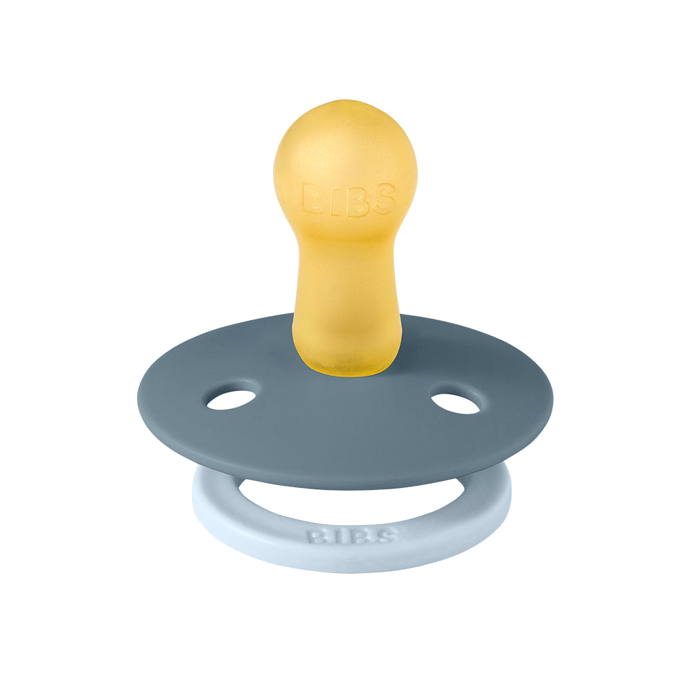 BIBS Colour Natural Rubber Pacifier Pack of 2 – Fusion Latex Size 2 Baby Blue/Petrol Mix