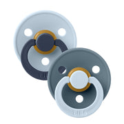 BIBS Colour Natural Rubber Pacifier Pack of 2 – Fusion Latex Size 1 Baby Blue/Petrol Mix