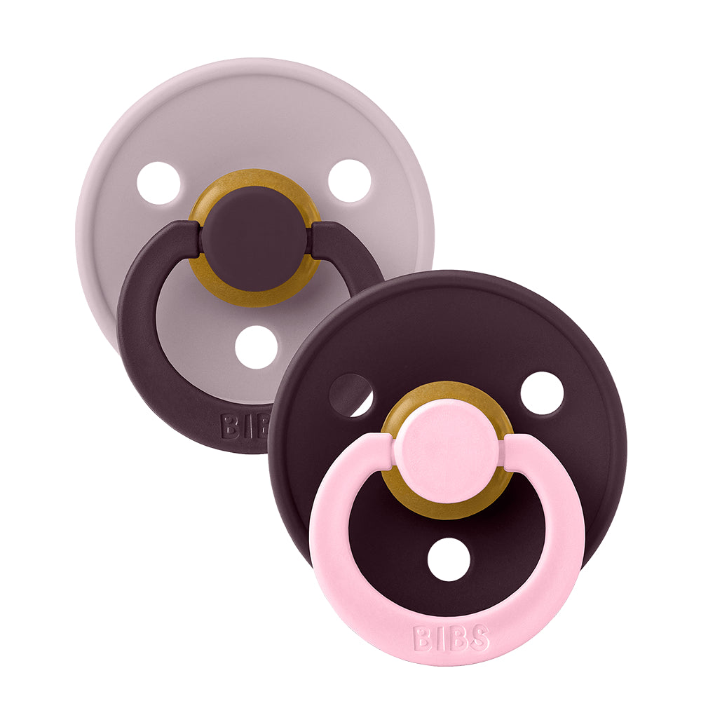 BIBS Colour Natural Rubber Pacifier Pack of 2 – Fusion Latex Size 2 DuskyLilac/Plum Mix