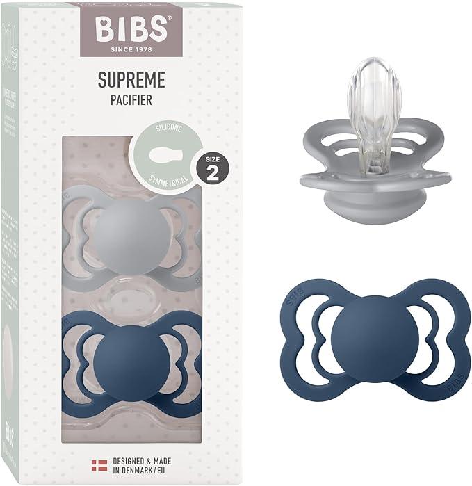 BIBS Supreme Cloud & Steel Blue Silicone - Size 2 (Pack Of 2) - Ourkids - BIBS