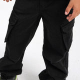 Black Cargo Parachute Pants - Ourkids - Playmore