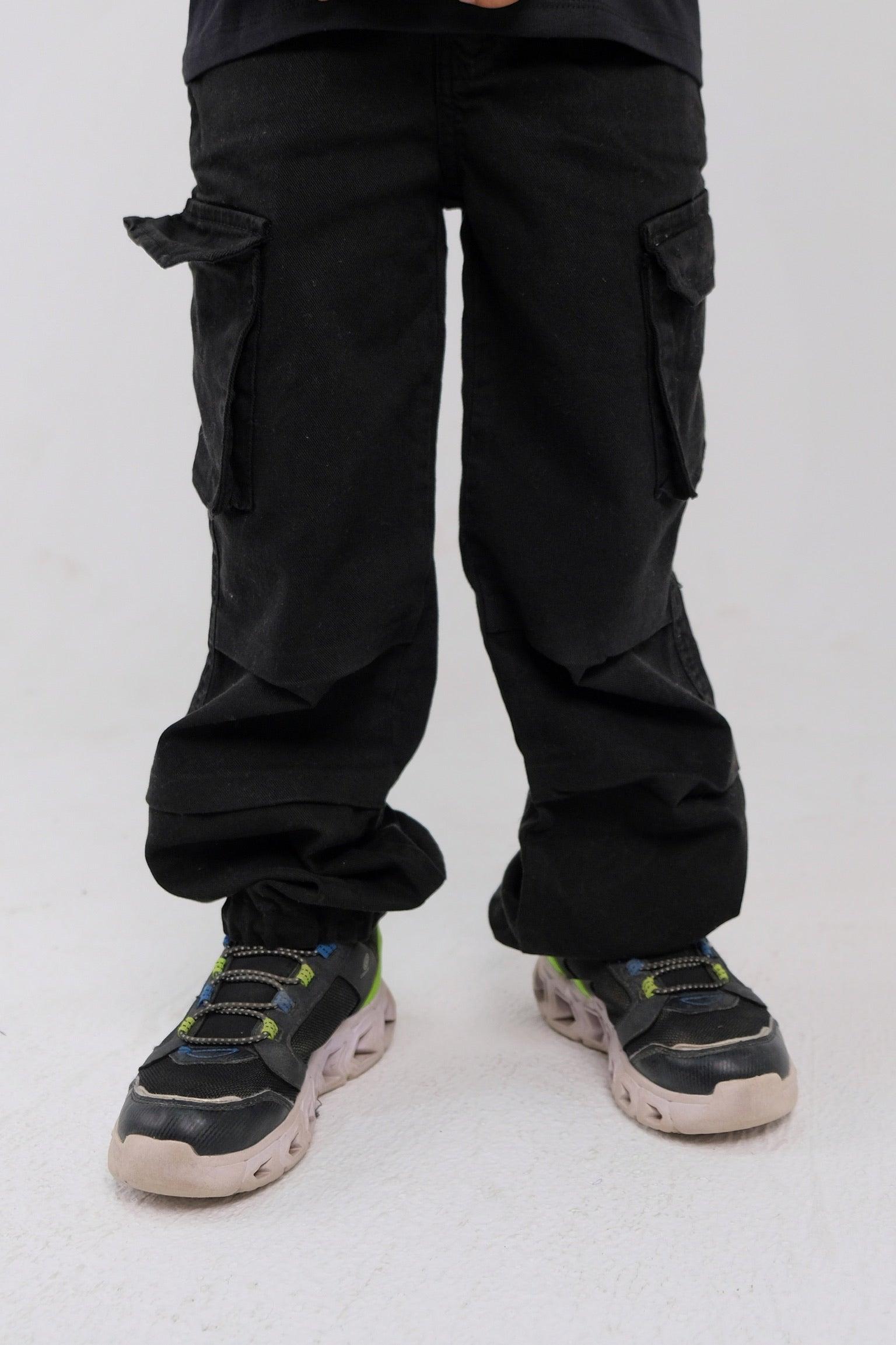 Black Cargo Parachute Pants - Ourkids - Playmore