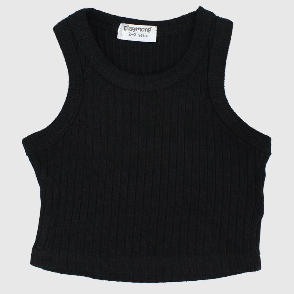 Black Cropped Ribbed Tank Top - Ourkids - Playmore