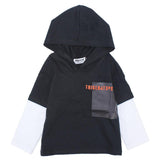 Black Long-Sleeved Hooded T-shirt - Ourkids - Playmore