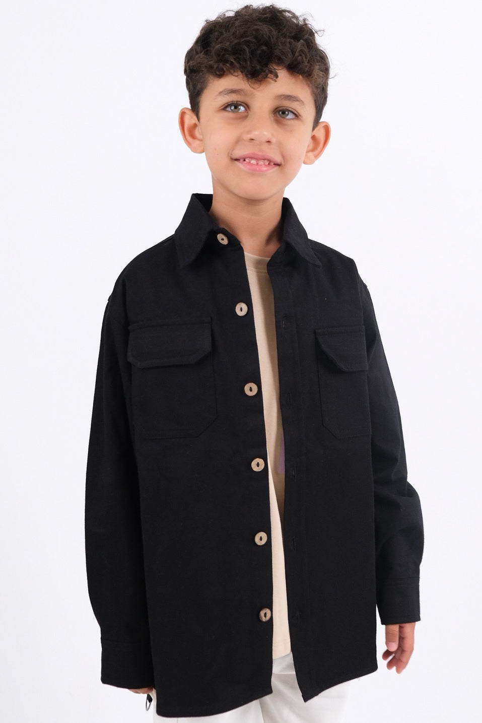 Black Long-Sleeved Overshirt - Ourkids - Playmore