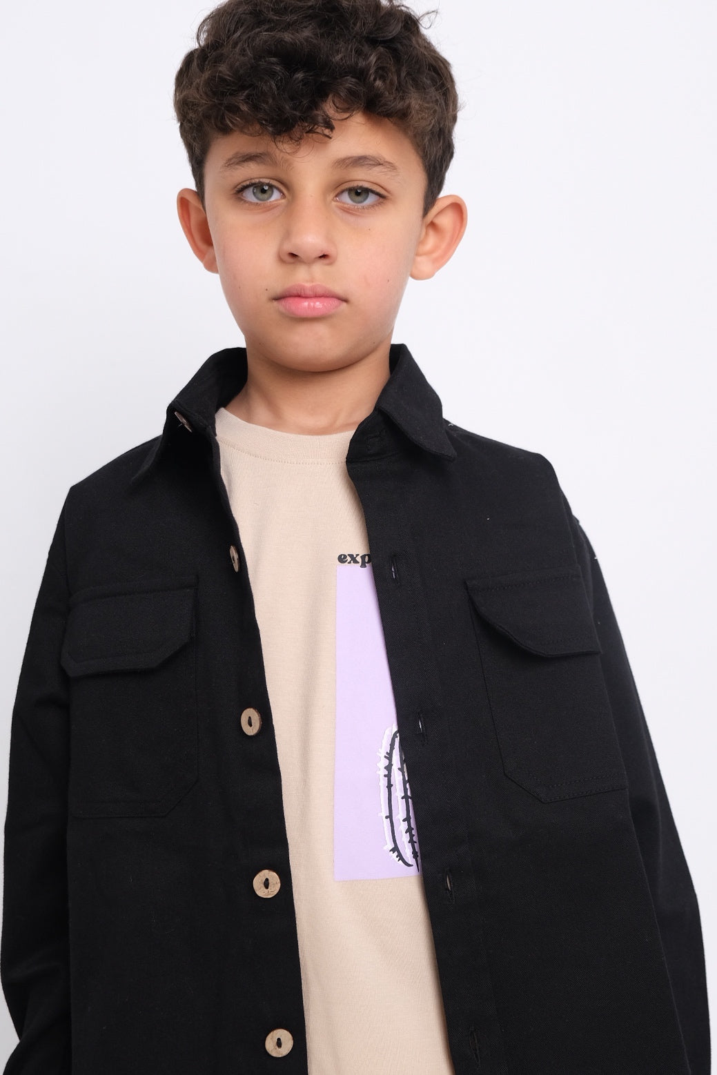 Black Long-Sleeved Overshirt - Ourkids - Playmore