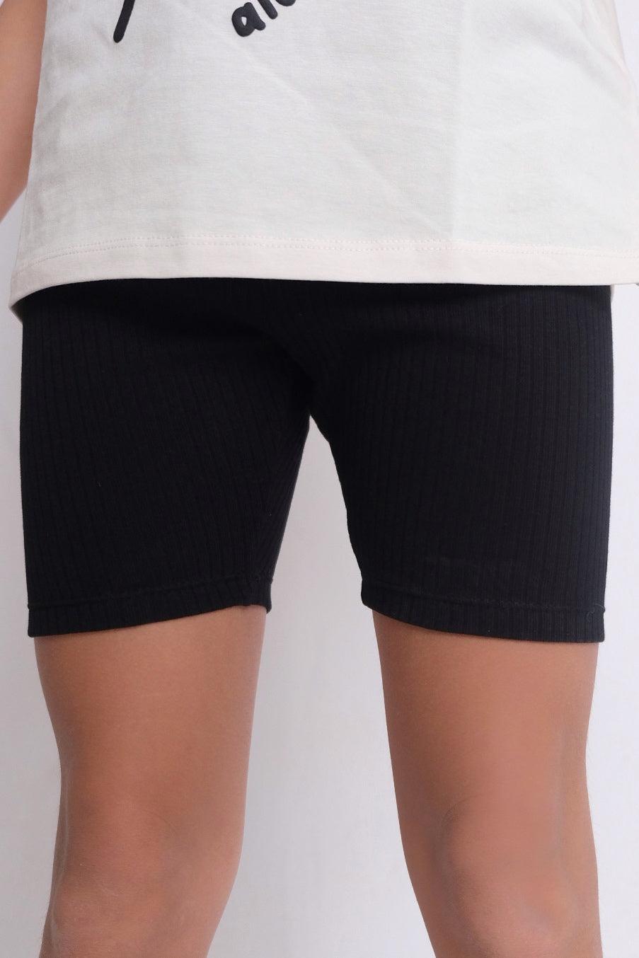 Black Ribbed Shorts - Ourkids - Playmore